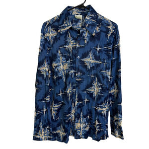 True Vintage Kings Road Shirt Mens Large Blue Button Up Dagger Collar Disco USA